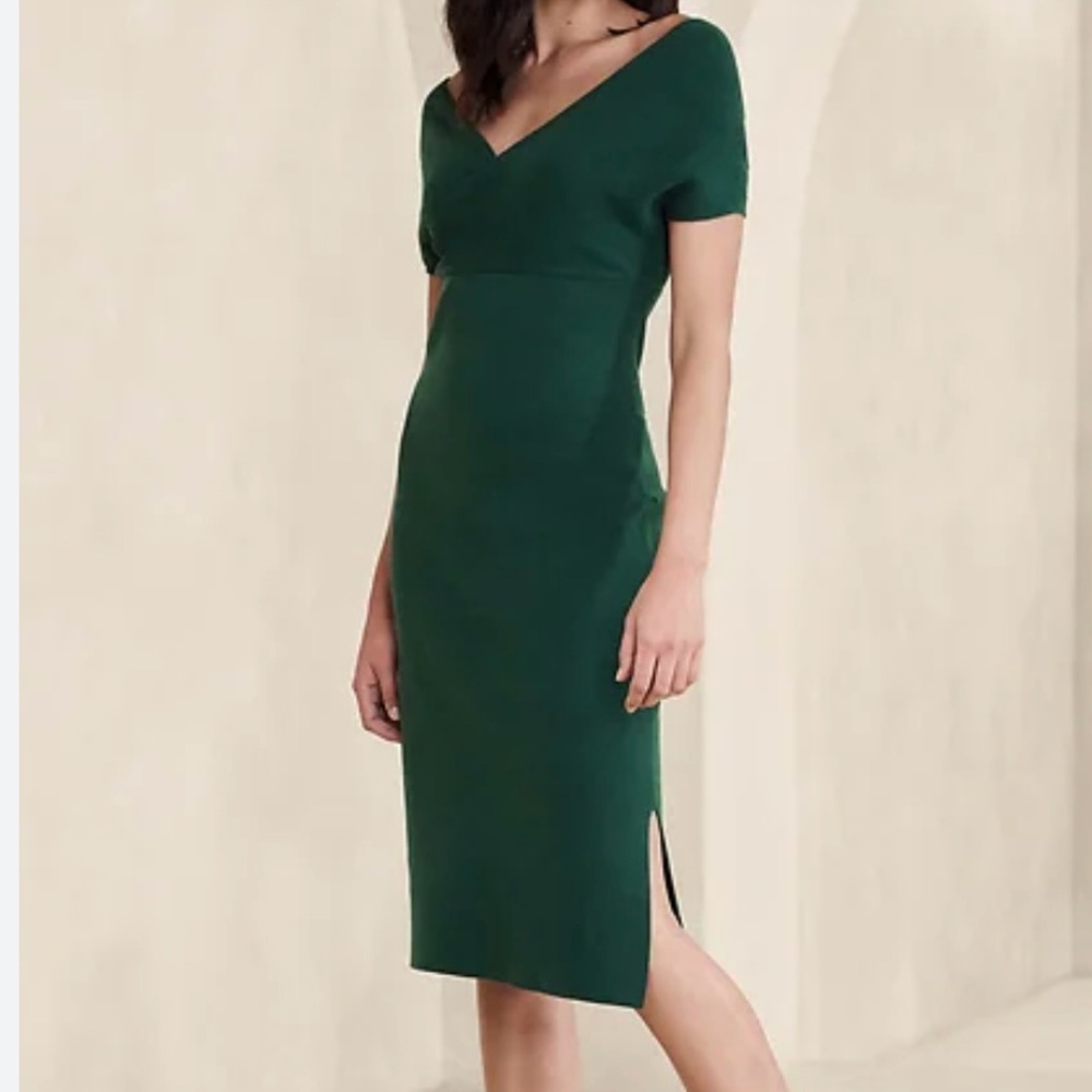 Banana Republic Off-Shoulder Cross-Front Dress (Dark Juniper)